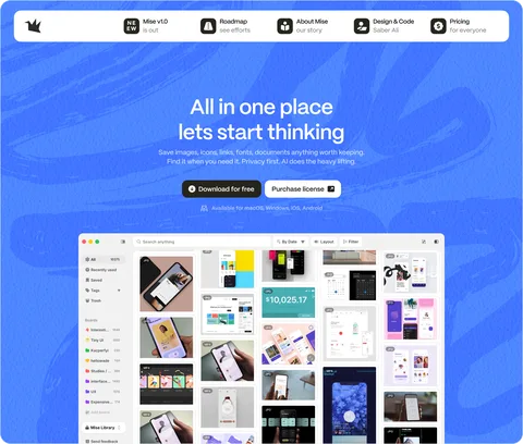 The Mise app showing a grid of saved inspiration