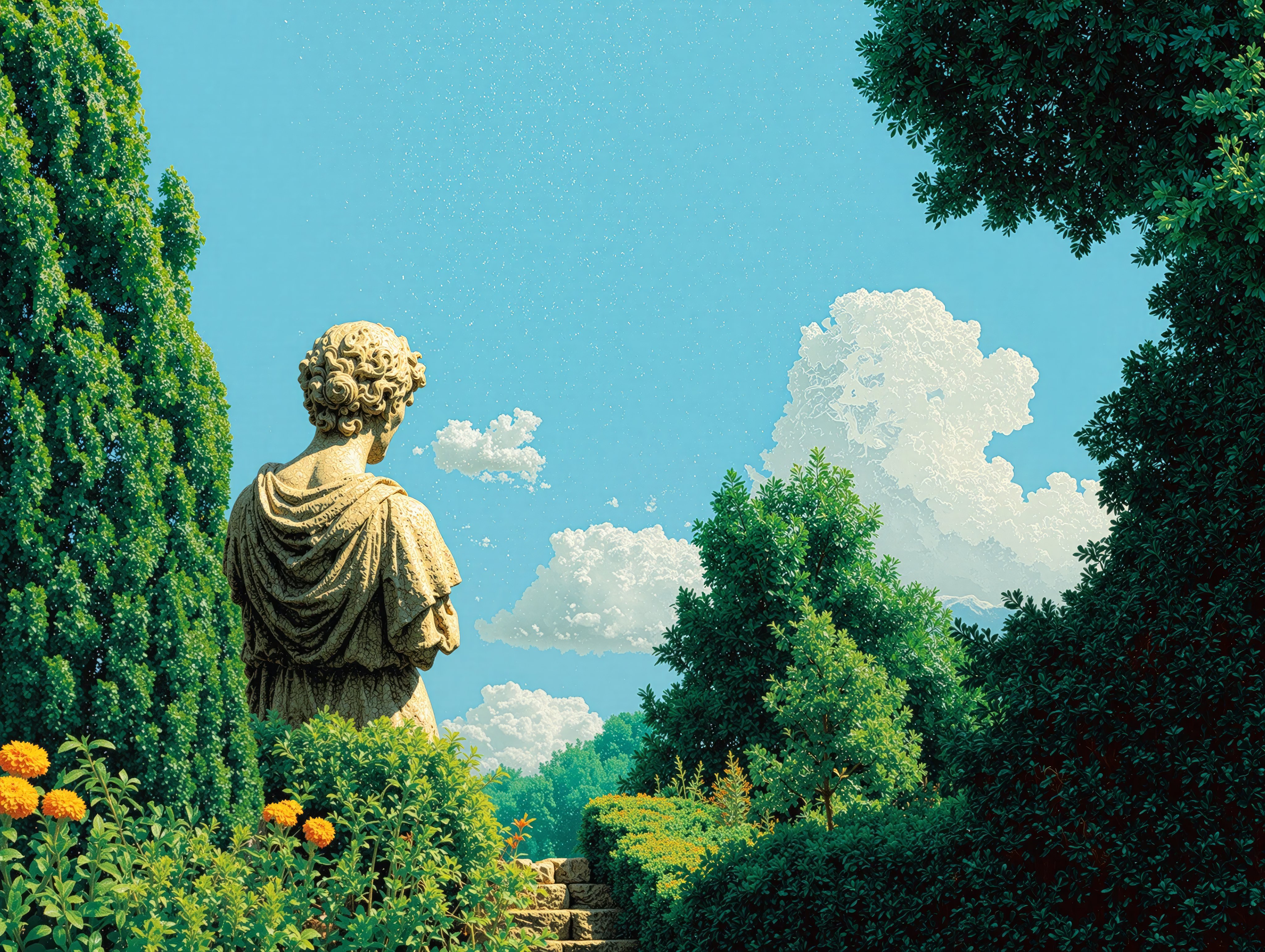 image of a greek philosopher looking at a vineyard