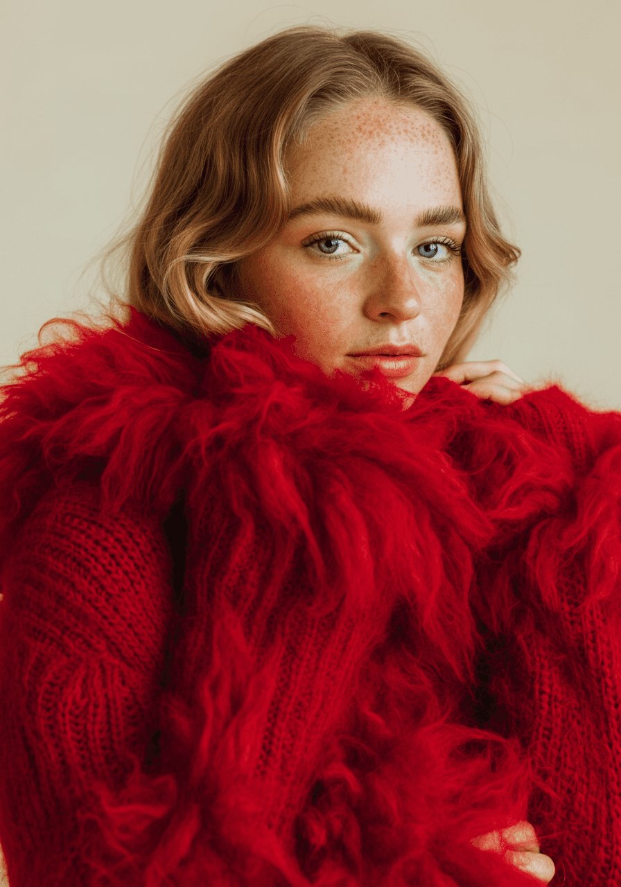 pretty woman in a red dress posing for a portrait picture